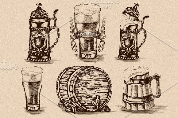Hand drawn retro beer set in Objects - product preview 1