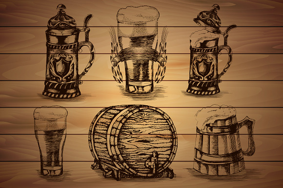 Hand drawn retro beer set in Objects - product preview 2