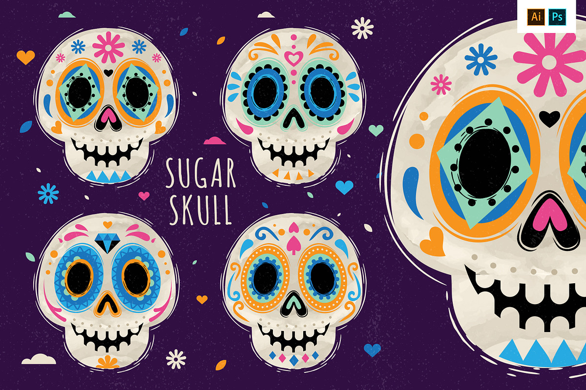 Sugar Skull Calacas Vectors in Illustrations - product preview 8