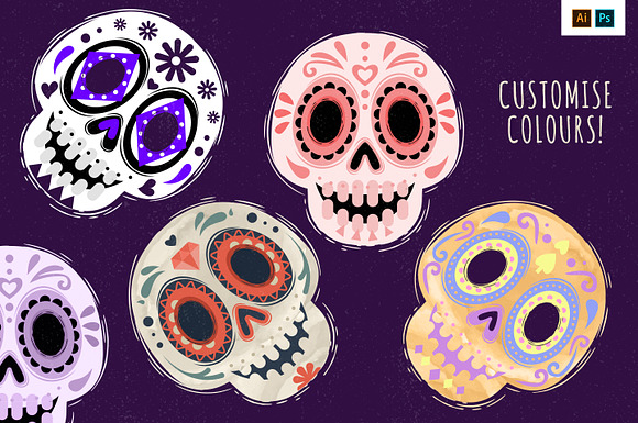 Sugar Skull Calacas Vectors in Illustrations - product preview 2