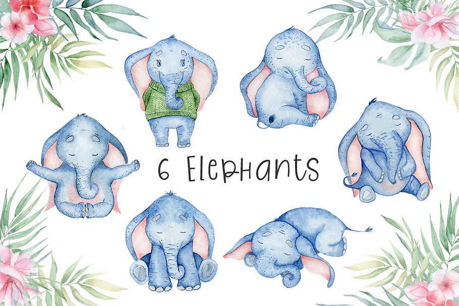 Lovely Elephants Watercolor set in Illustrations - product preview 8