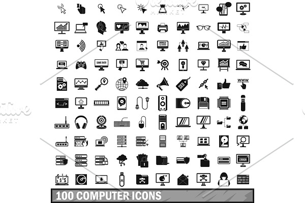 100 computer icons set in simple