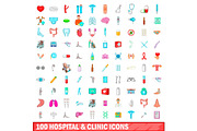 100 hospital and clinic icons set