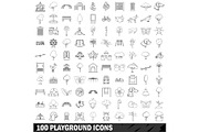 100 playground icons set, outline