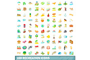 100 recreation icons set, cartoon
