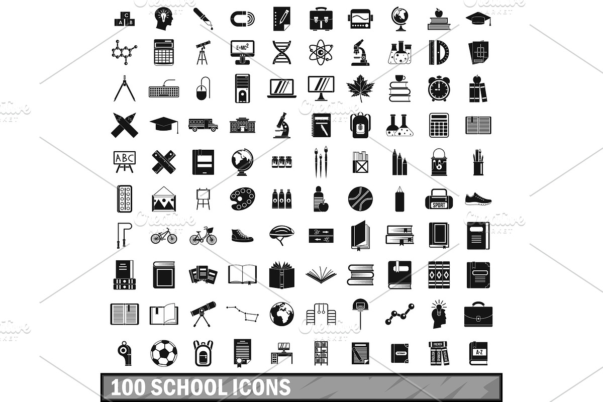 100 school icons set in simple style in Illustrations - product preview 8