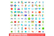 100 settings icons set, cartoon