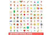 100 street festival icons set