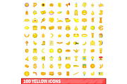 100 yellow icons set, cartoon style