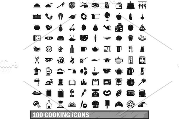 100 cooking icons set in simple