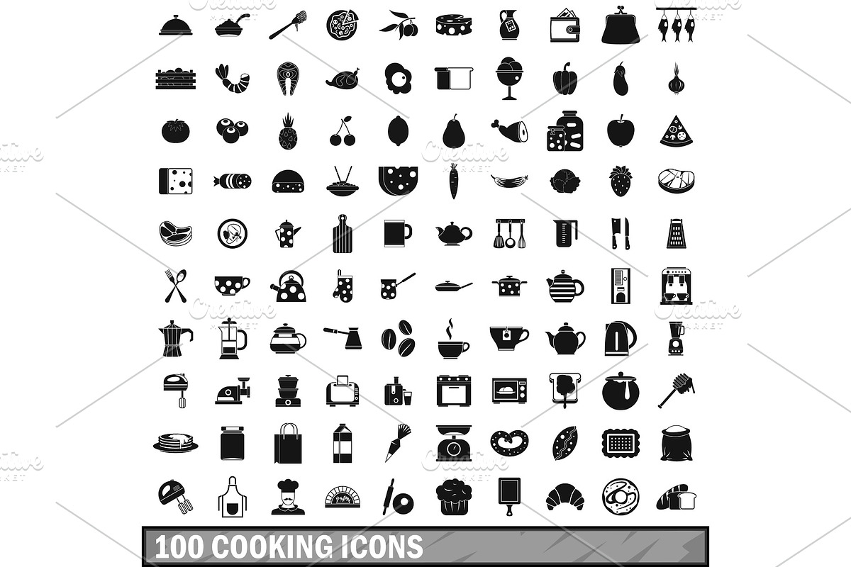 100 cooking icons set in simple in Illustrations - product preview 8