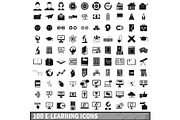 100 e-learning icons set in simple
