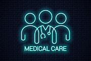 Doctor team neon icon.