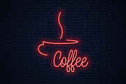 Coffee cup neon sign. Coffee neon