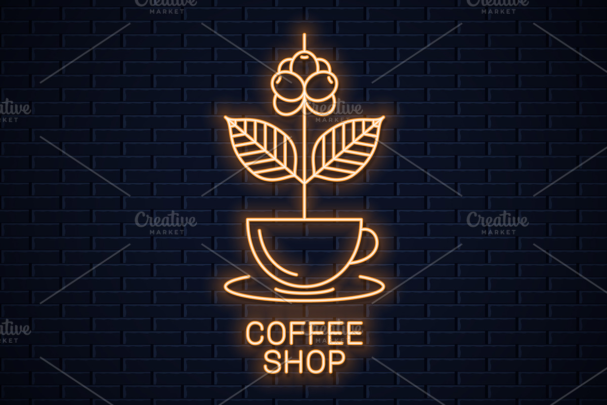 Coffee cup neon sign. Neon coffee in Objects - product preview 8