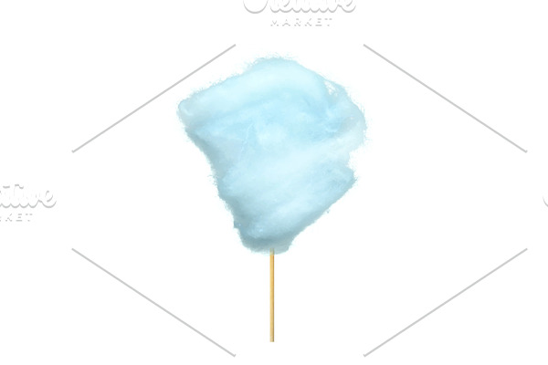 Realistic Blue Cotton Candy on Stick