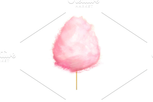 Realistic Pink Cotton Candy on Stick