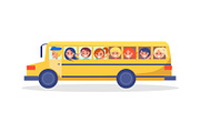 Yellow Trip Bus with Kids Going on