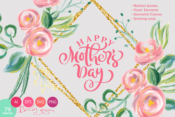 Happy Mother`s Day Vector Flower SVG