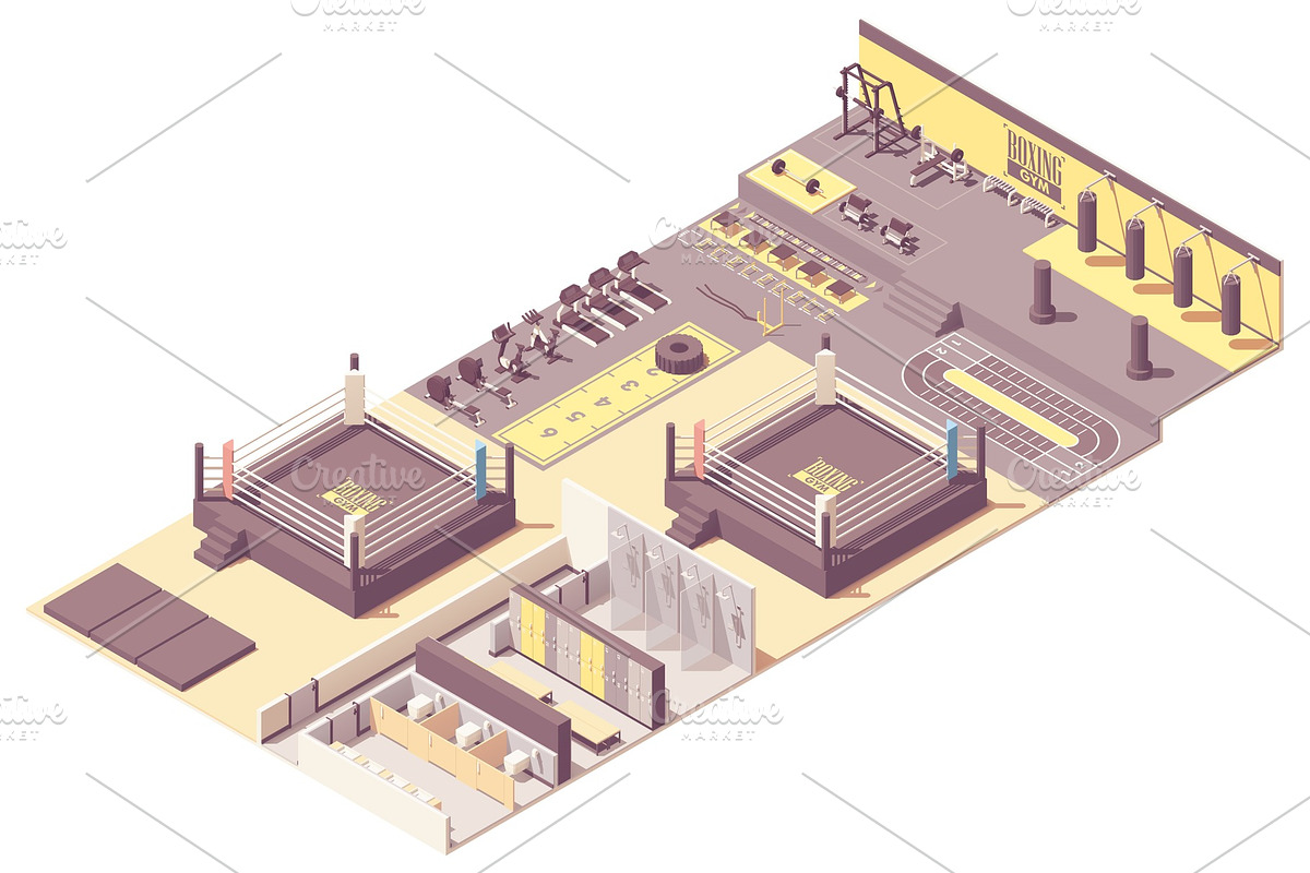 Vector isometric boxing gym interior in Illustrations - product preview 8