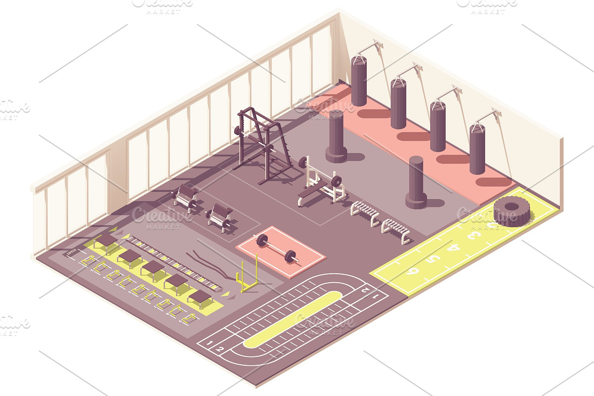 Isometric crossfit gym interior in Illustrations - product preview 8