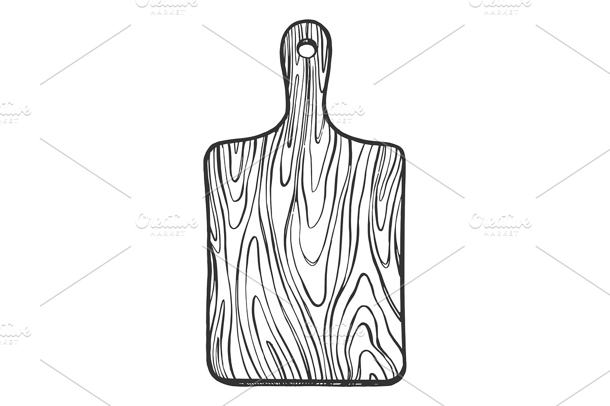 Wooden Cutting board sketch in Objects - product preview 8