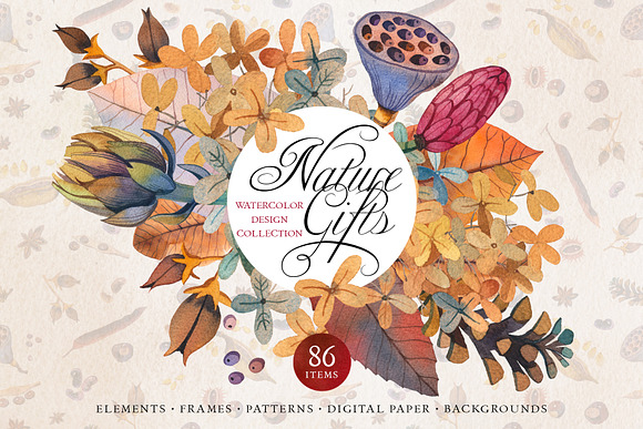 Nature Gifts Watercolor Design Set in Illustrations - product preview 15