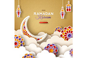 Ramadan Kareem Gold Banner with Moon