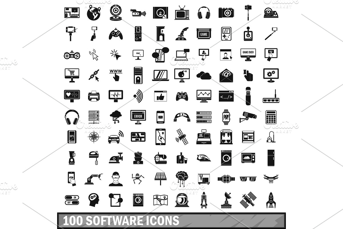 100 software icons set in simple in Objects - product preview 8