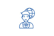 Global businessman line icon concept