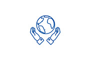Globalization in hands line icon
