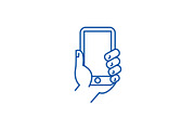 Hand holding phone line icon concept
