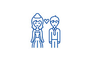 Happy newlyweds line icon concept