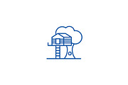House on tree line icon concept
