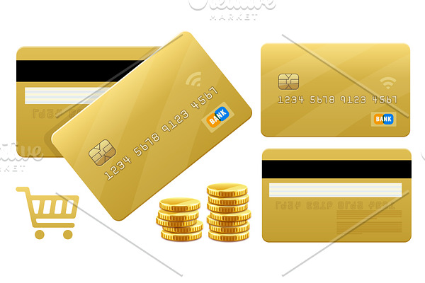 Banking gold credt cards. Vector.
