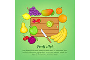 Fruits concept cut knife, cartoon