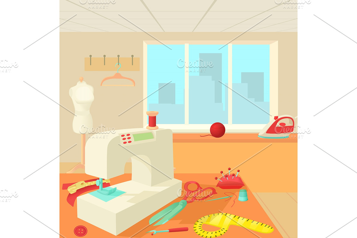 Tailor room concept, cartoon style in Illustrations - product preview 8