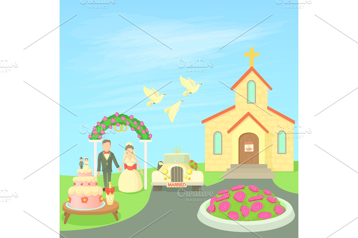 Wedding concept, cartoon style in Illustrations - product preview 8