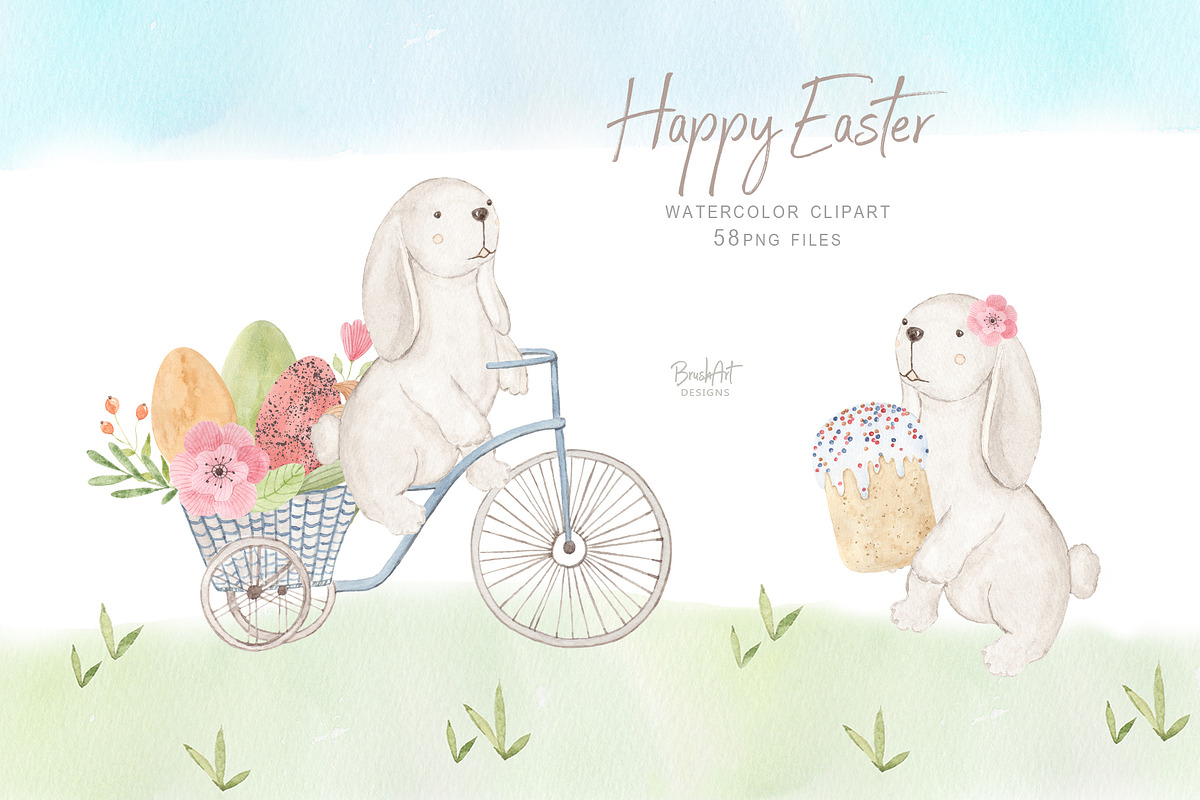 Happy Easter. Watercolor clipart. in Illustrations - product preview 8