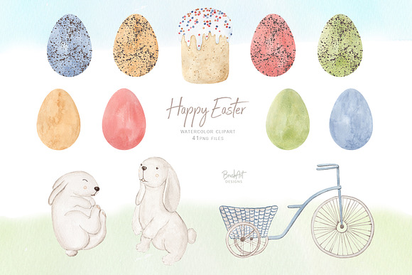 Happy Easter. Watercolor clipart. in Illustrations - product preview 1