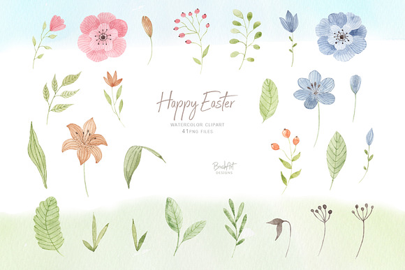 Happy Easter. Watercolor clipart. in Illustrations - product preview 2