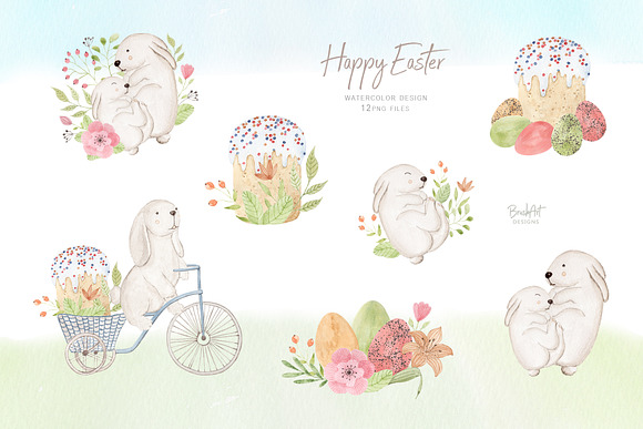 Happy Easter. Watercolor clipart. in Illustrations - product preview 3