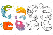 Colorful Fish Outline Cartoon