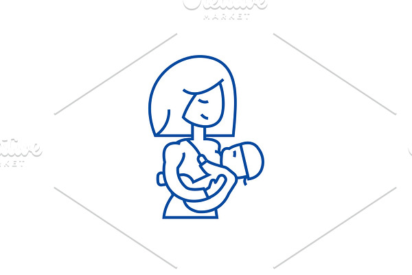 Mother breastfeeding baby line icon