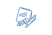 Notes with pen and pencil line icon