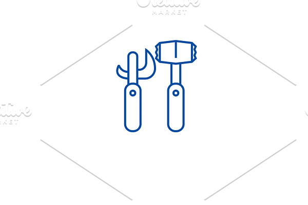 Opener meat mallet line icon concept