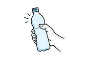 Hand hold water bottle.