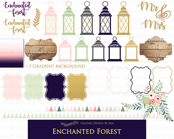 Enchanted Forest Clipart+Pattern set in Illustrations - product preview 3