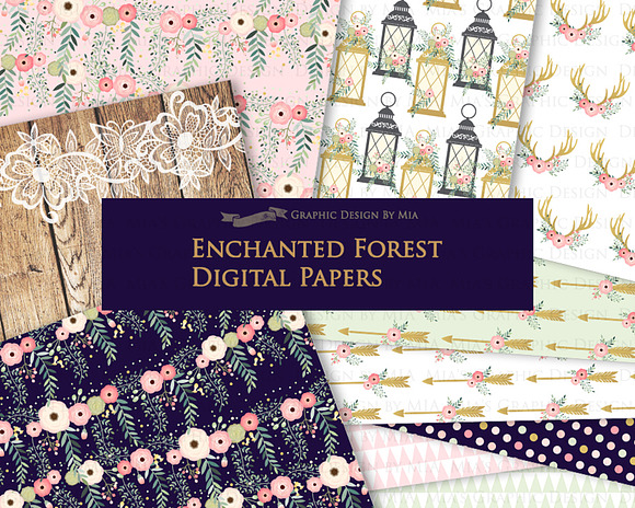 Enchanted Forest Clipart+Pattern set in Illustrations - product preview 7