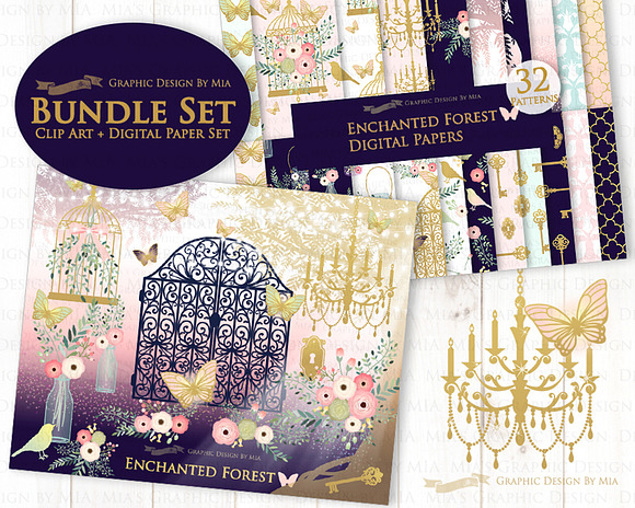 Enchanted Forest Clipart+Pattern set in Illustrations - product preview 1